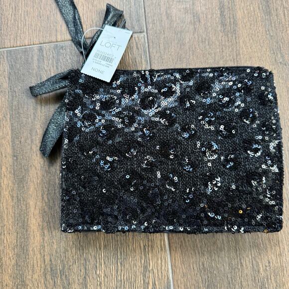 2 Piece Zippered Sequin Bags Polka Dots NEW LOFT Black Makeup Bag Set - Picture 2 of 7